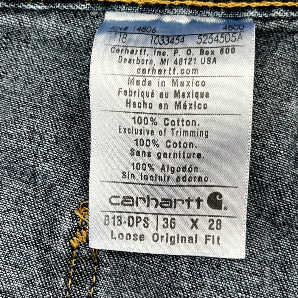 Carhartt Men’s Loose Original Fit Dungaree Work Denim Jeans Size 36X28 NWT - Picture 5 of 9